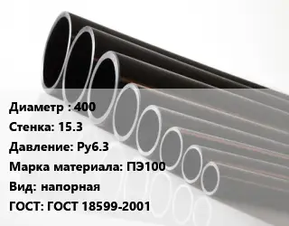 Труба полиэтиленовая 400х15.3 Ру6.3 ПЭ100 напорная ГОСТ: ГОСТ 18599-2001